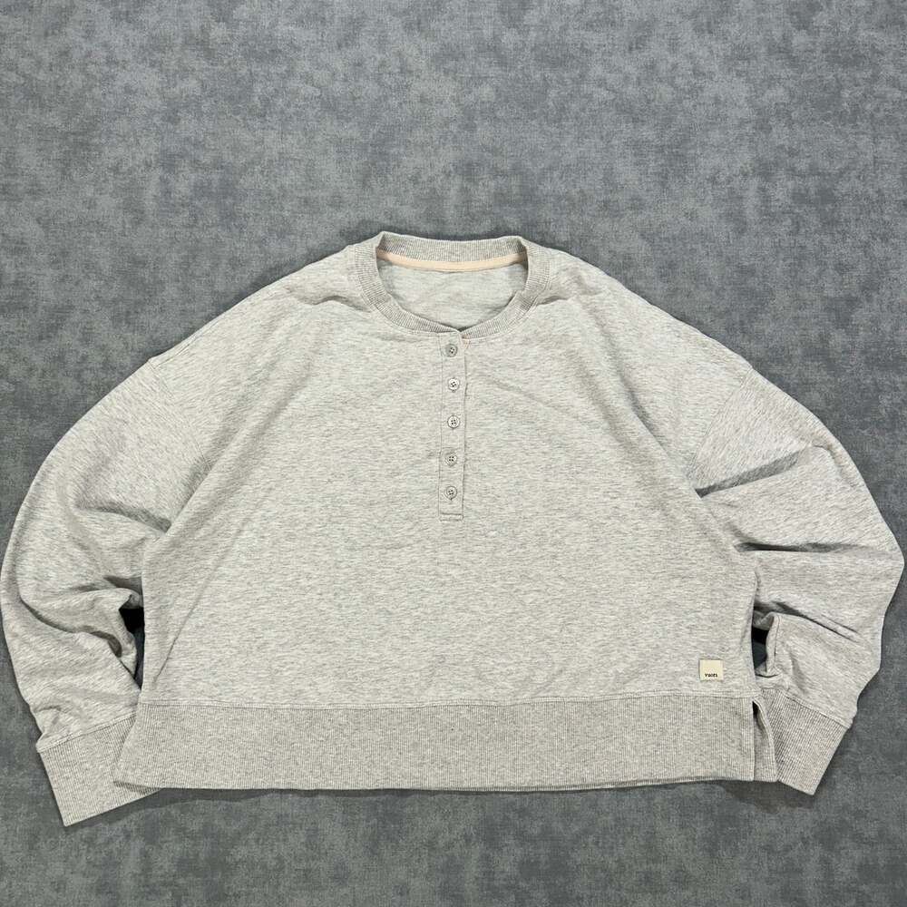 Vuori Laguna Henley Sweatshirt Oversized Cropped Womens Large Gray VW296